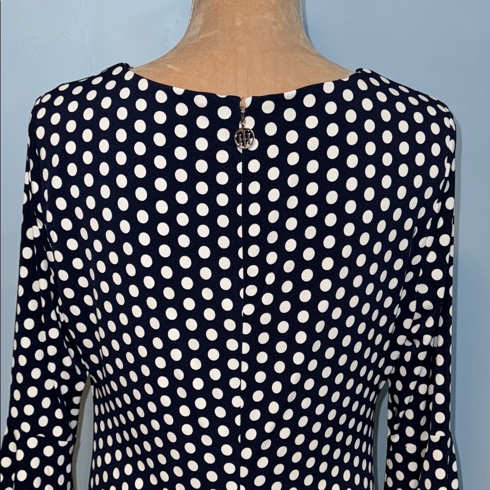Tommy Hilfiger Navy and White Long Sleeve Polka Dot Women’s Dress Size 8 - Picture 8 of 12